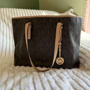 Michael Kors Dark Brown and Tan Tote Bag